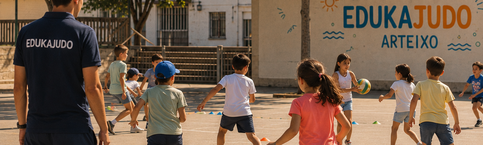 Niños y niñas en una actividad del Campus EDUKAJUDO Arteixo